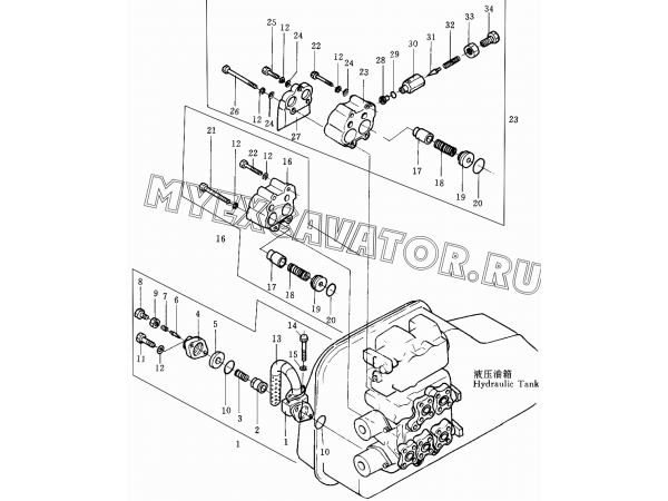 Гидросистема/Blade lift and ripper control valve (2/2) 701-43-24002-2 Shantui SD32