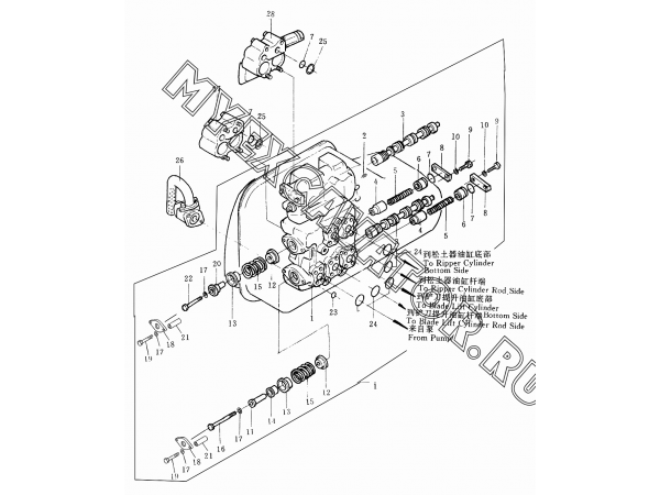 Гидросистема/Blade lift and ripper control valve (1/2) 701-43-24002-1 Shantui SD32