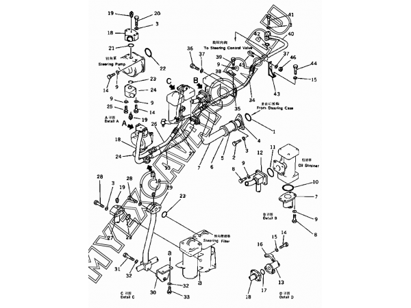 Трубопроводы рулевого управления/Steering piping system (1/2) 171-74-A0000-4 Shantui SD32