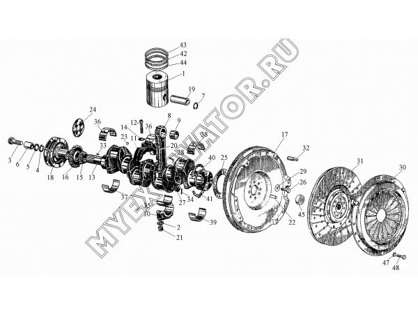 Поршни и шатуны. Коленчатый вал и маховик ММЗ Д-245.7