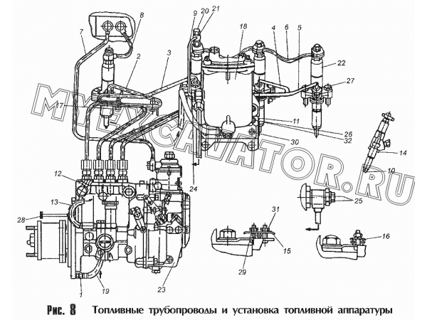 Топливные трубопроводы и установка топливной аппаратуры ММЗ Д-245.9-540