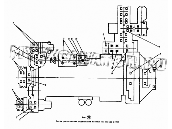 Схема расположения подшипников АМЗ А-01